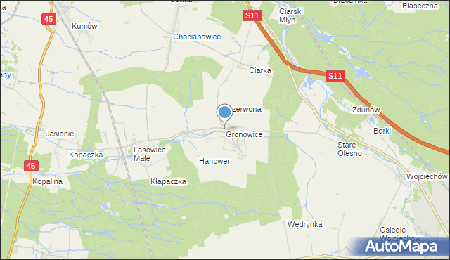 mapa Gronowice, Gronowice gmina Lasowice Wielkie na mapie Targeo